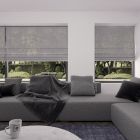 vouwgordijn op maat gloss stofdetail zijdegrijs